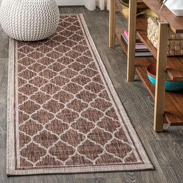 Trebol Moroccan Trellis Textured Weave Indoor/outdoor Runner Rug